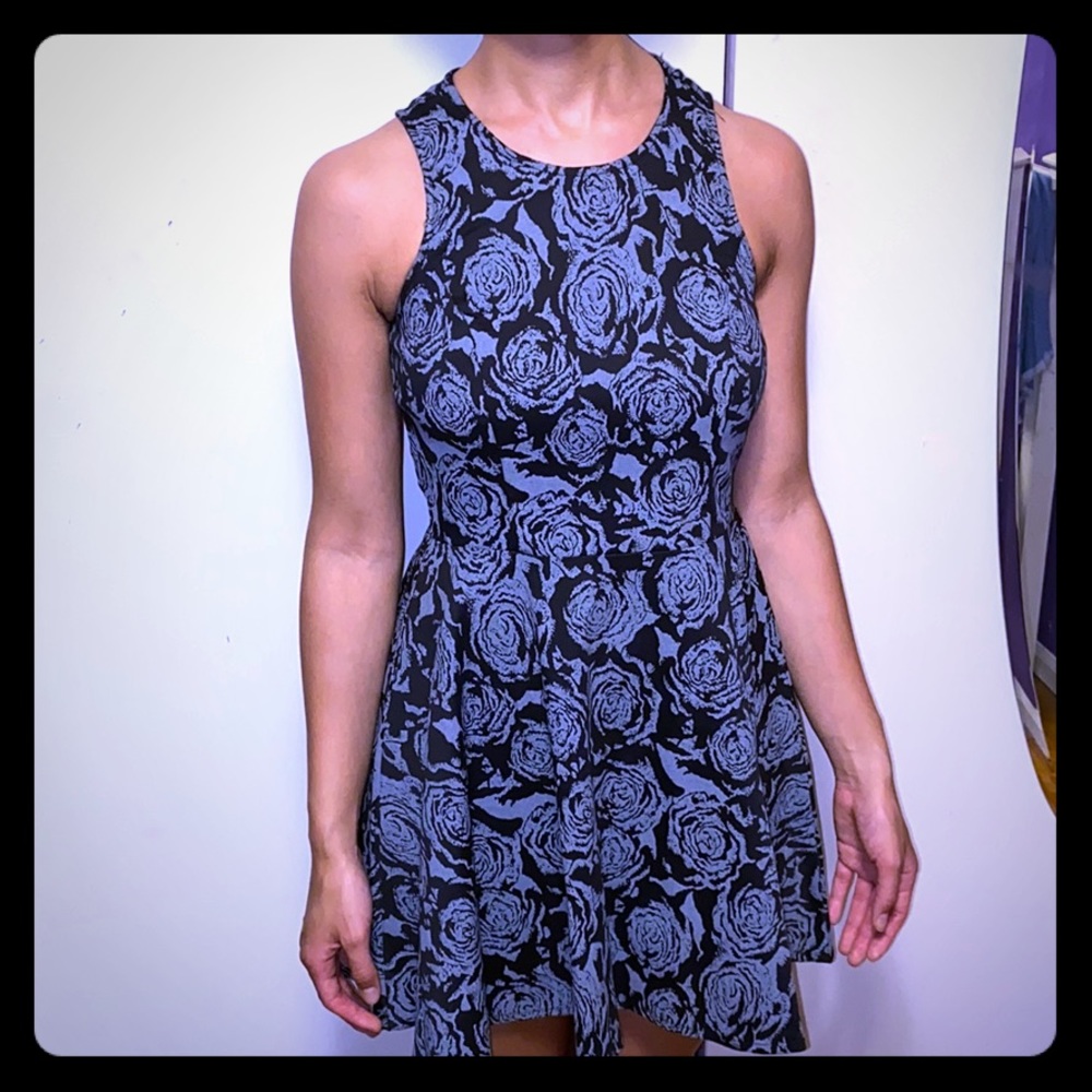 Black and blue flower patterned dress